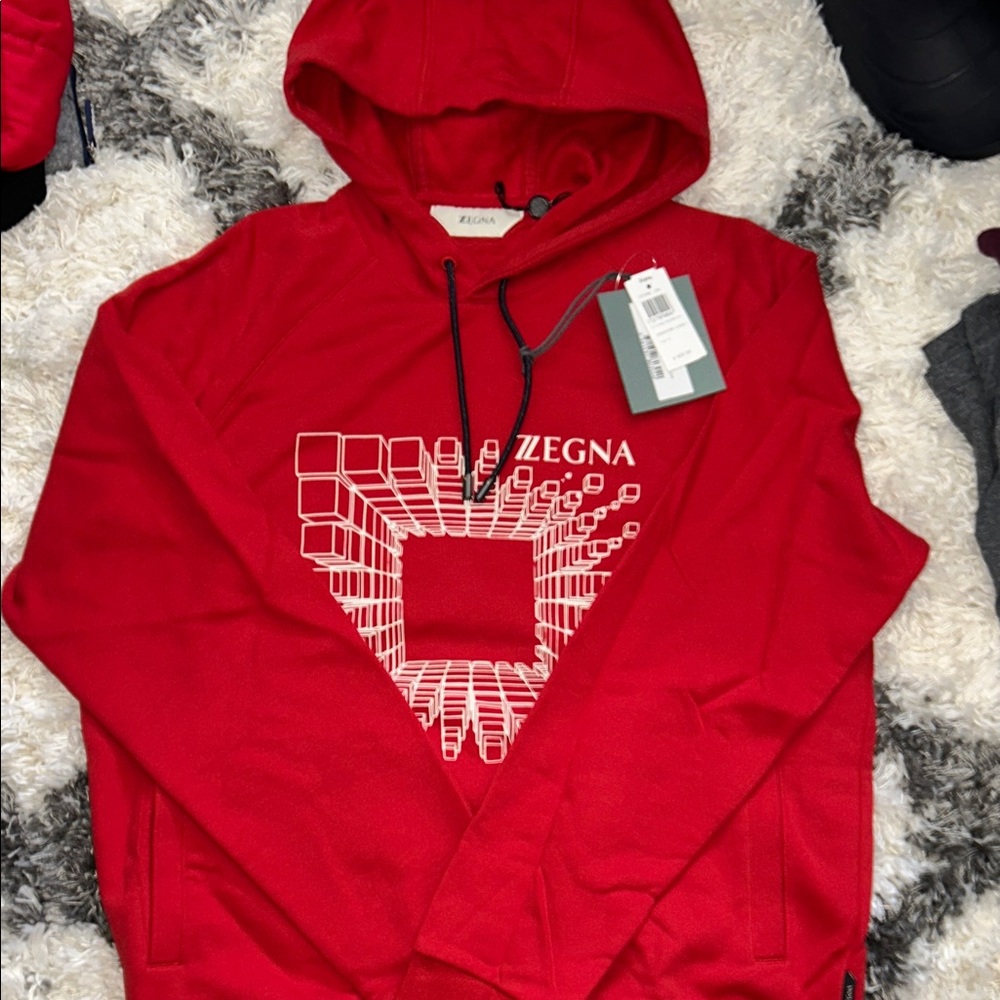 NWT!!! Zegna red hoodie. Red Graphic Hoodie Sweater